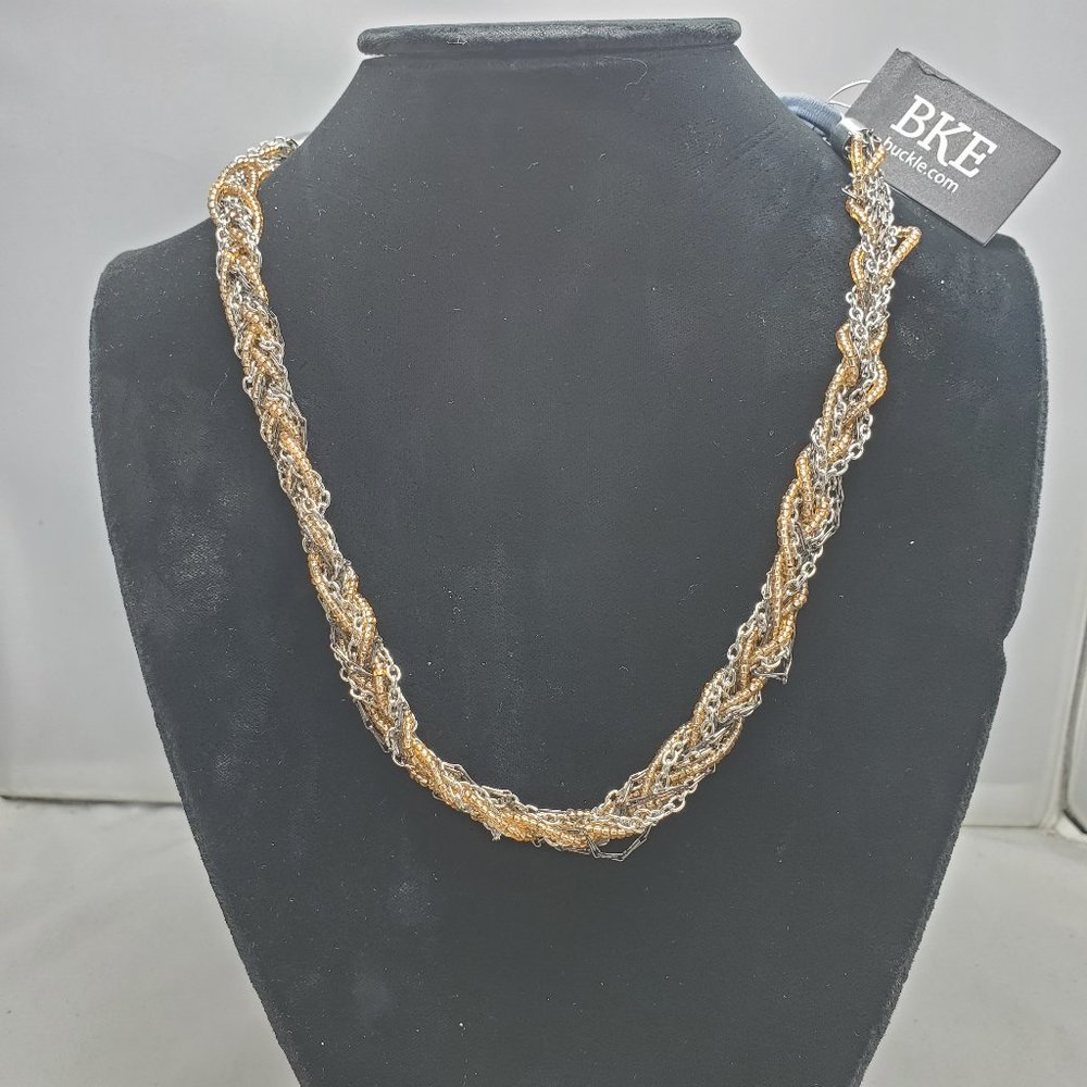 BKE chic multitone intertwined with silver chain in back of necklace